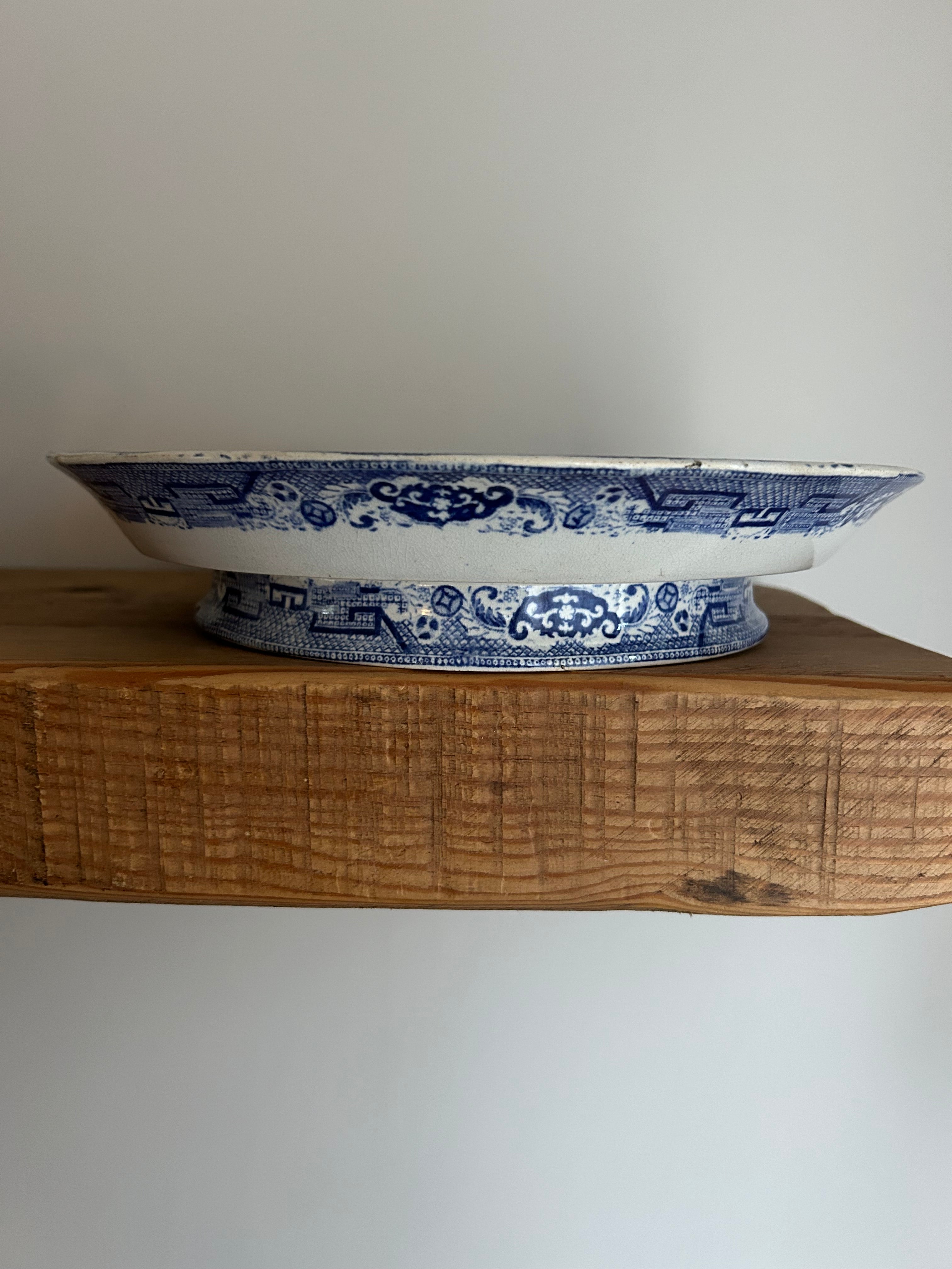 Antique Victorian Blue Willow Footed Cake Stand – Grocott & Nightingale, Staffordshire c. 1860
