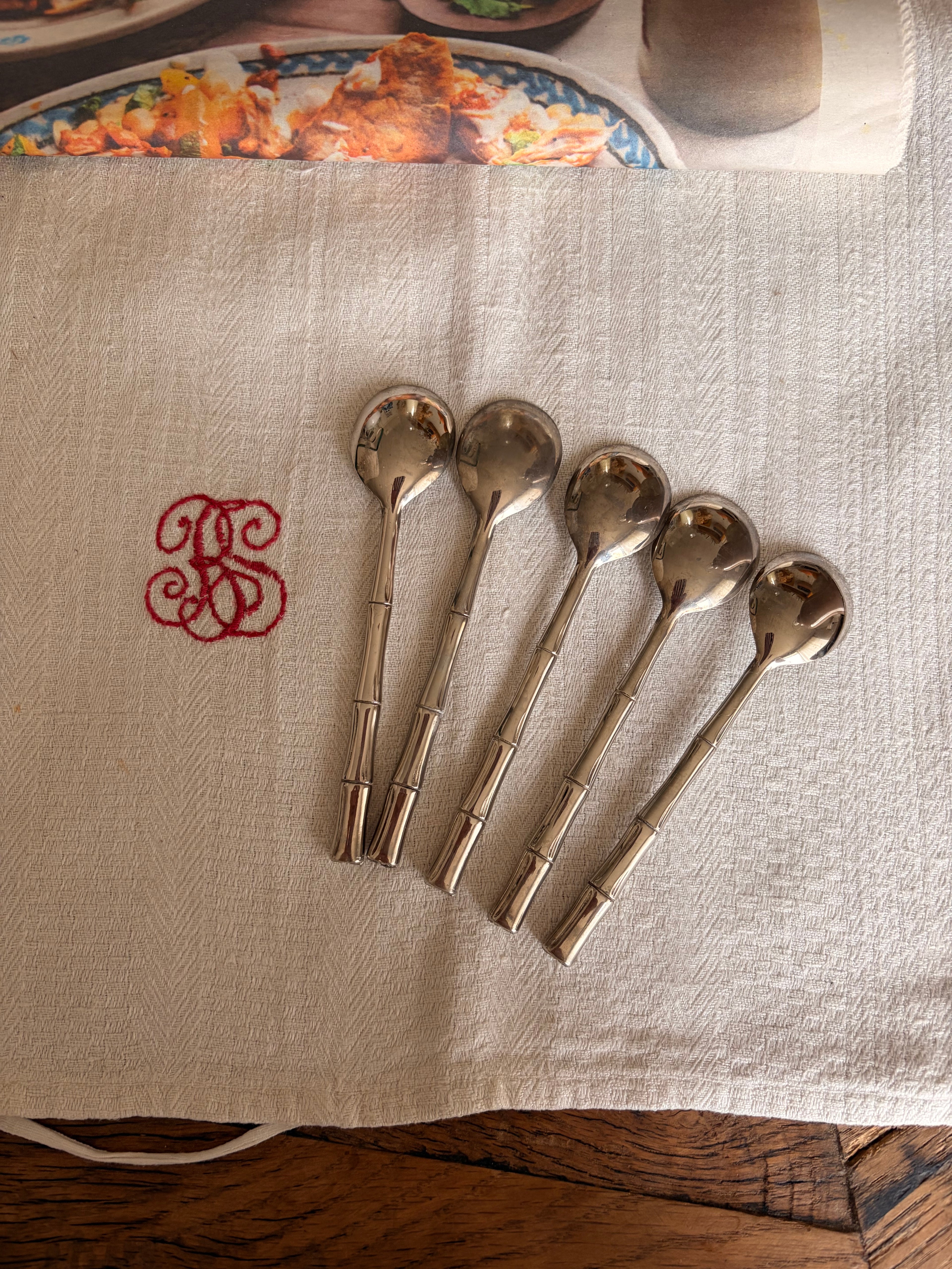 Set of 5 Vintage Stainless Steel Bamboo Style Teaspoons