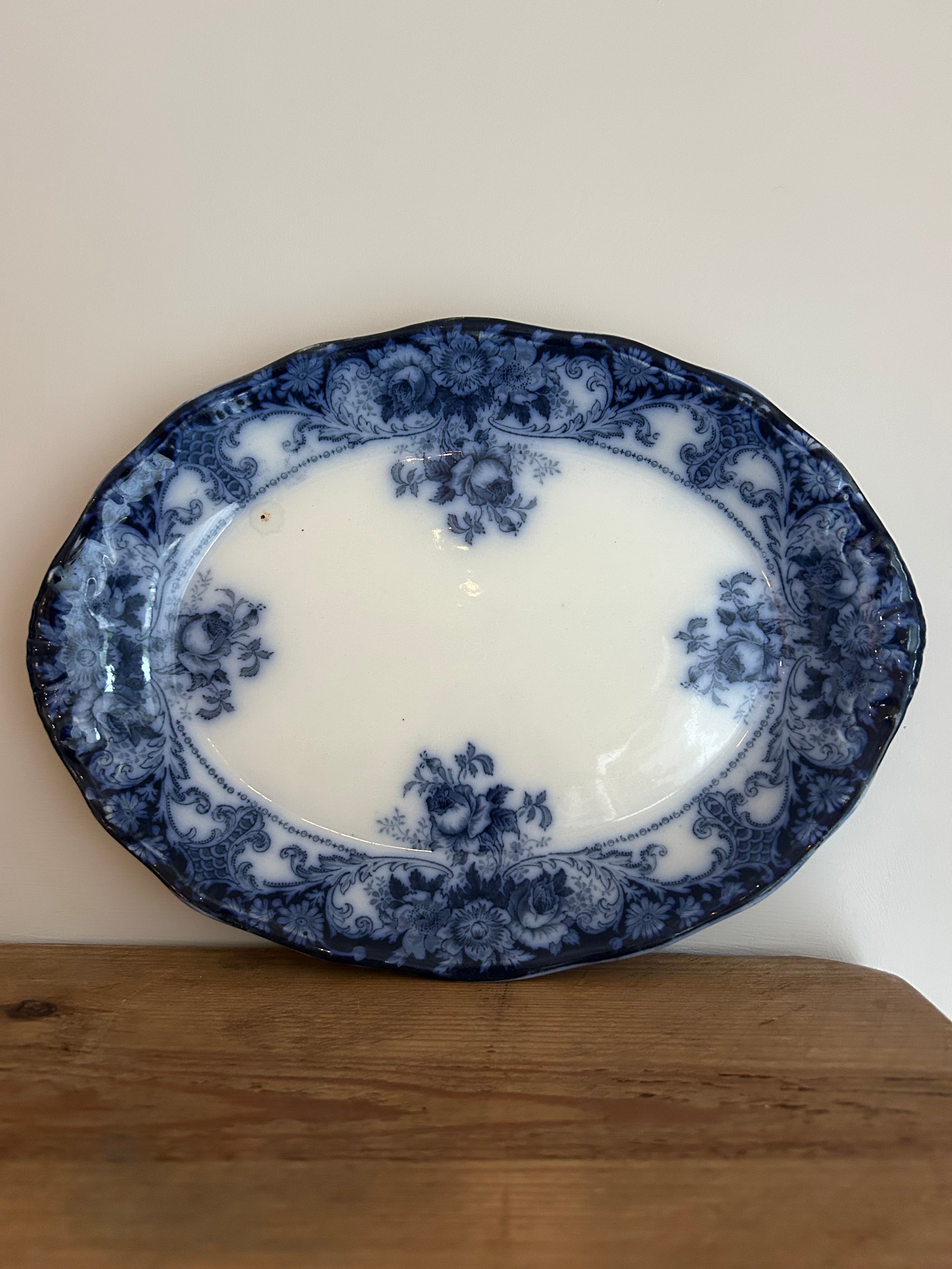 Antique J.H. Weatherby & Sons Flow Blue Platter – "Belmont" Pattern, Hanley England c.1890s