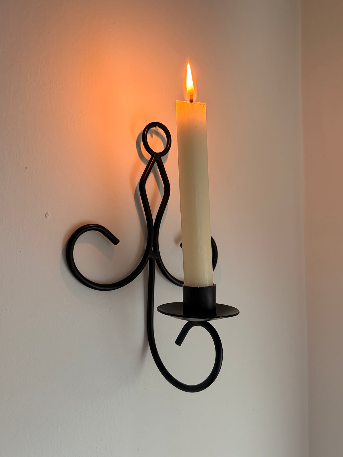 Pair Black Vintage Swedish Wrought Iron Wall Sconces