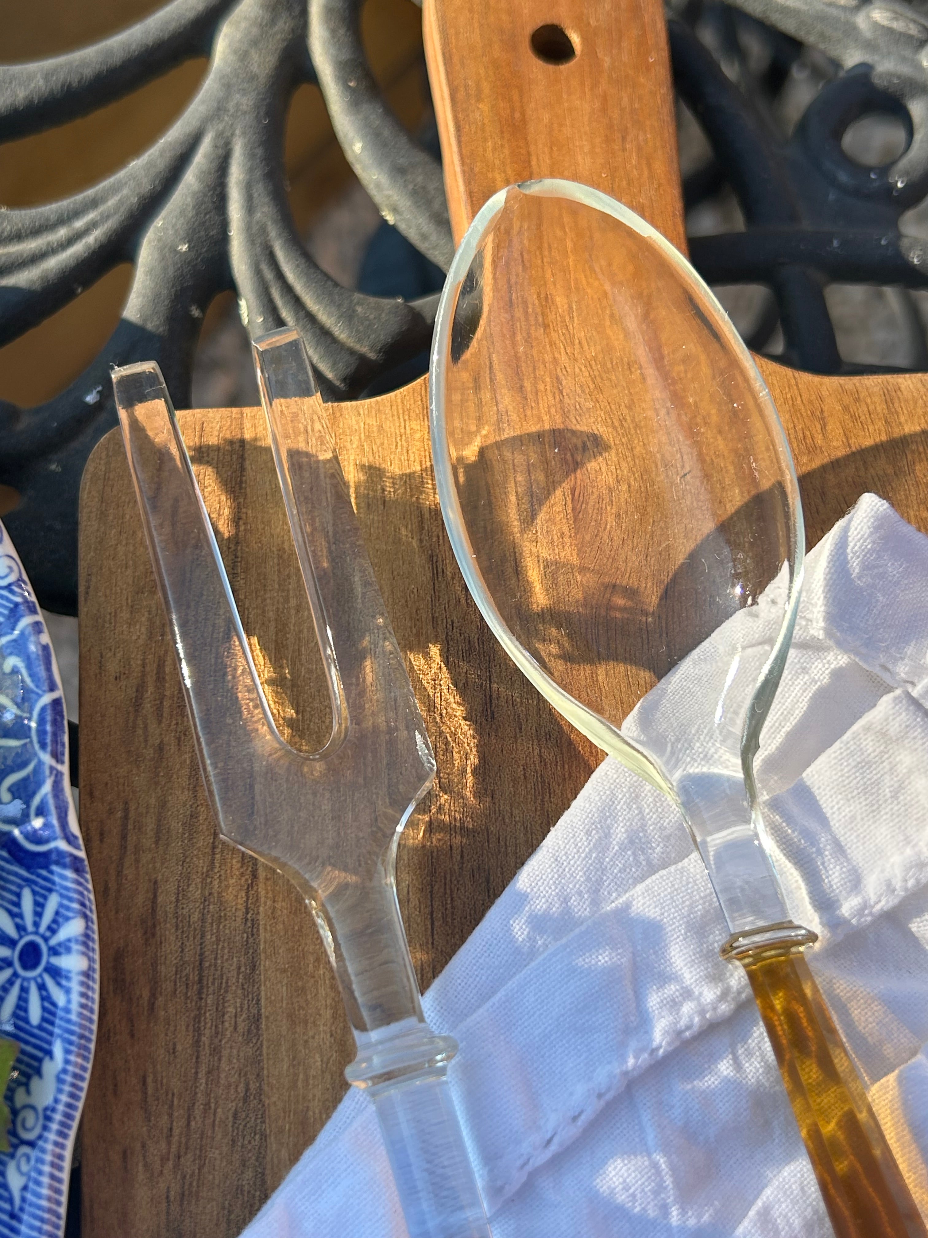 Vintage Art Deco Style Amber Lucite Salad Servers