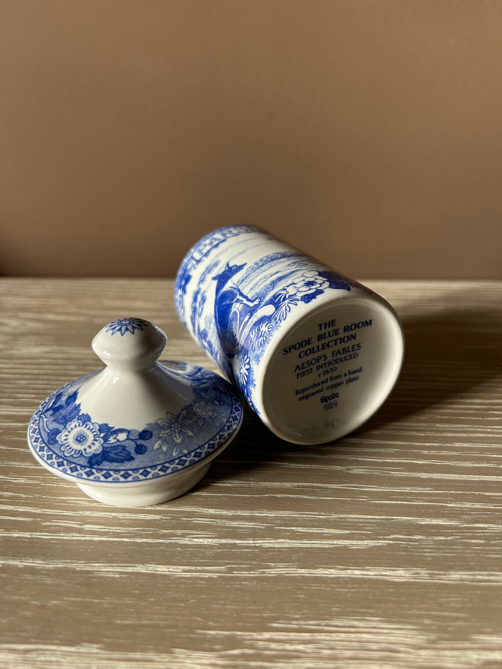 Vintage Spode Blue Room Collection "Parsley" Spice Jar – Aesop's Fables Pattern, Made in England