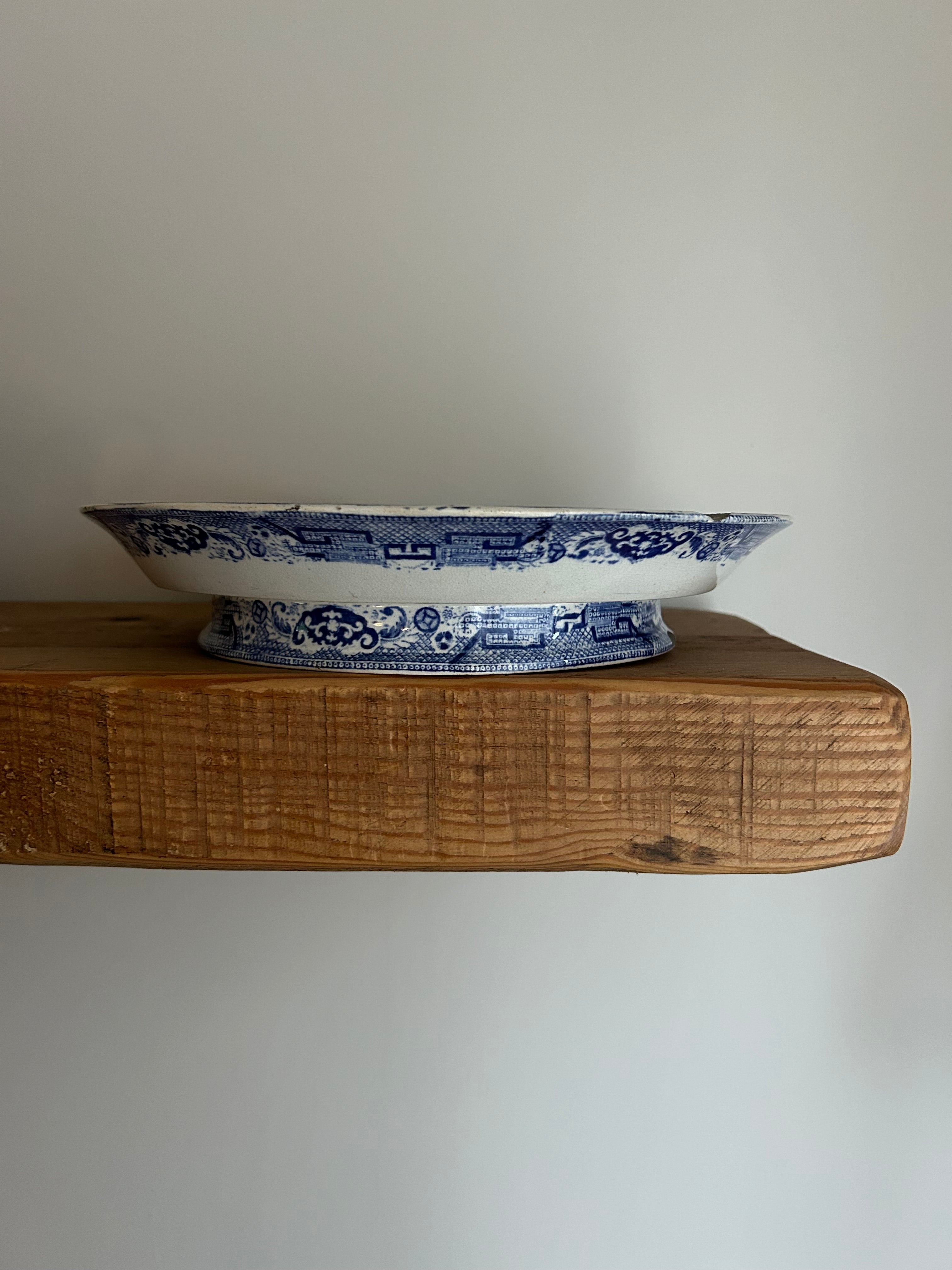Antique Victorian Blue Willow Footed Cake Stand – Grocott & Nightingale, Staffordshire c. 1860