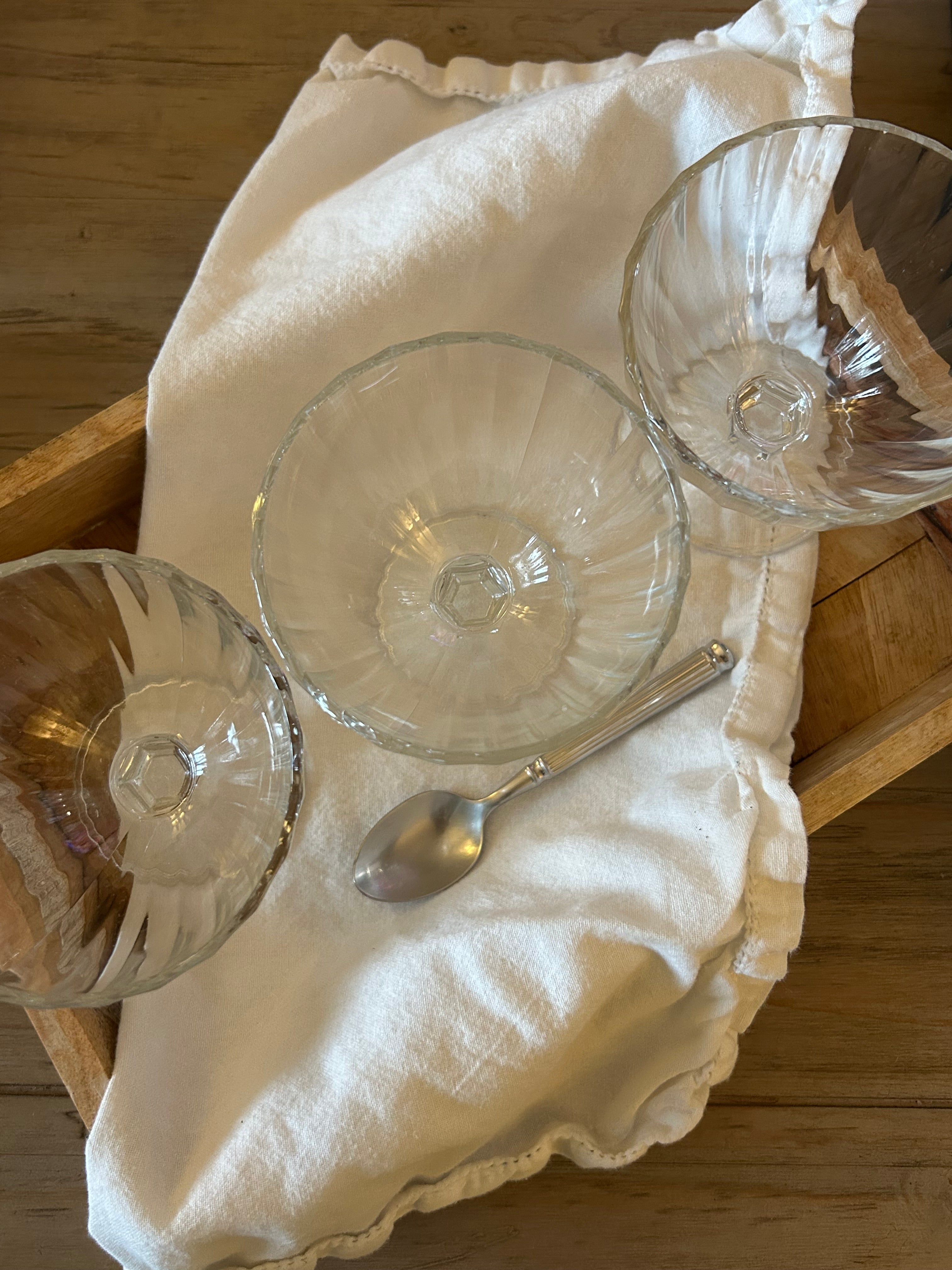 Trio of vintage French glass dessert bowls