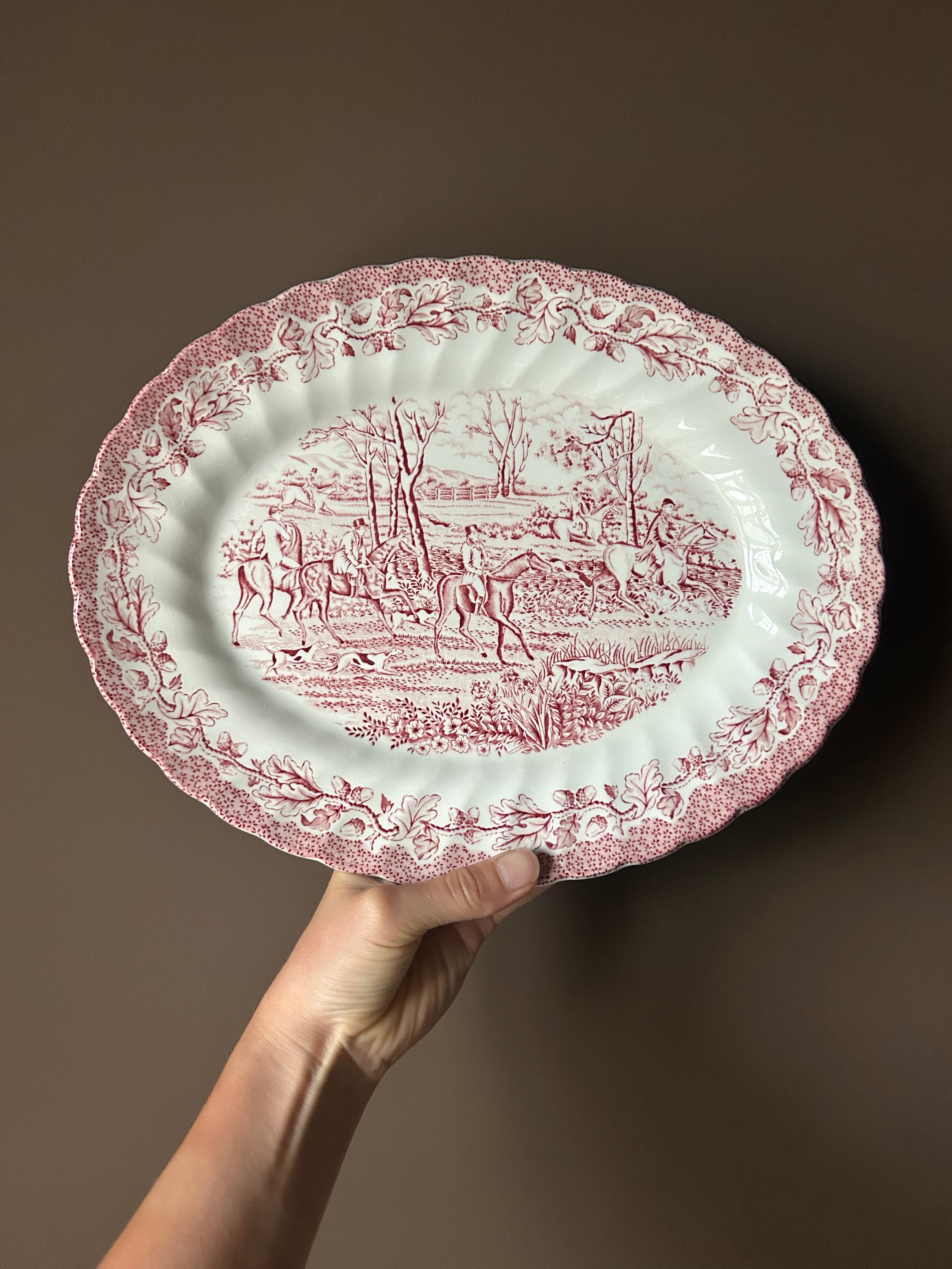 Vintage 1982 Myott "Country Life" Red Transferware Oval Serving Platter – Made in England