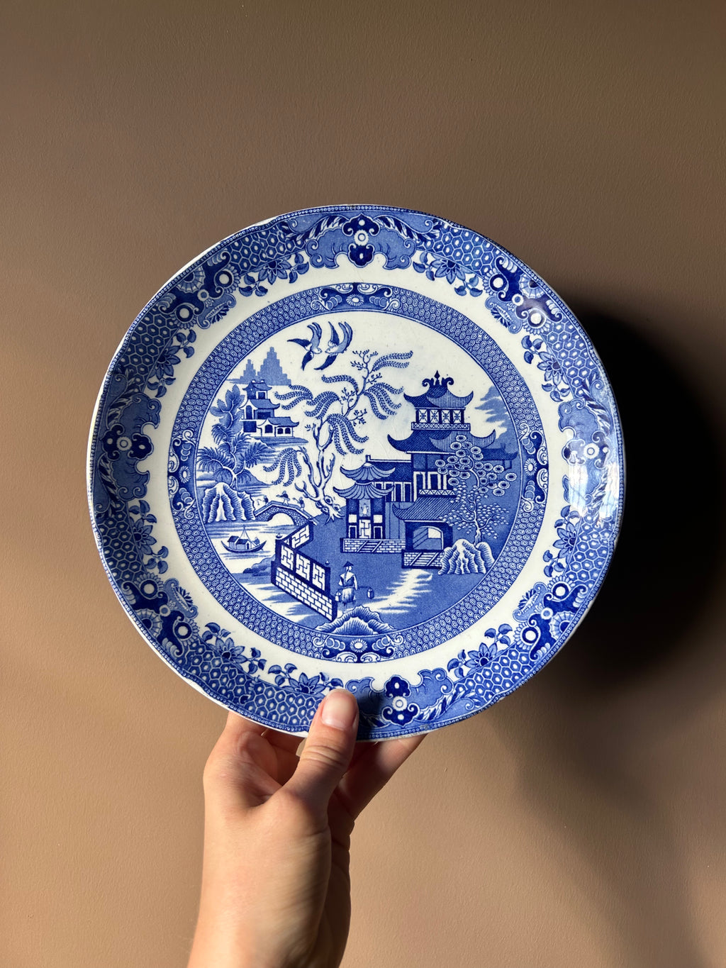 Vintage 1930s Burleigh Ware "Willow" Pattern Blue & White Plate – Burslem, England
